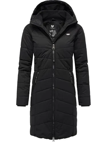 Ragwear Damen Wintermantel Dizzie Coat Black Gr. XL - Funktionsjacke, warmer, wasserdichter Steppmantel mit gefütterter Kapuze und modischer Steppung – ideal für kalte Tage!