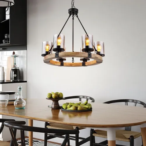 Kronleuchter Esstisch Pendellampe schwarz Holz 6-flammig in schwarz von Globo