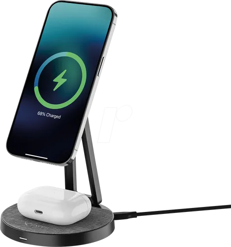 XLayer MagFix Pro 2-in-1 Ladestation - Kabelloses Qi-Ladegerät für Apple-Geräte, mit magnetischer Andockung und bis zu 15W Schnellladung für iPhone 16/15/14/13/12 und AirPods - maximale Flexibilität und Komfort.