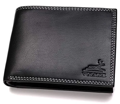 Fa.Volmer ® Herren Geldbörse aus echtem Leder mit RFID Schutz - Herren-Geldbörse im Querformat mit 9 Kreditkartenfächern, 2 Scheinfächern und TÜV-geprüftem RFID-Schutz für maximale Sicherheit und Langlebigkeit.