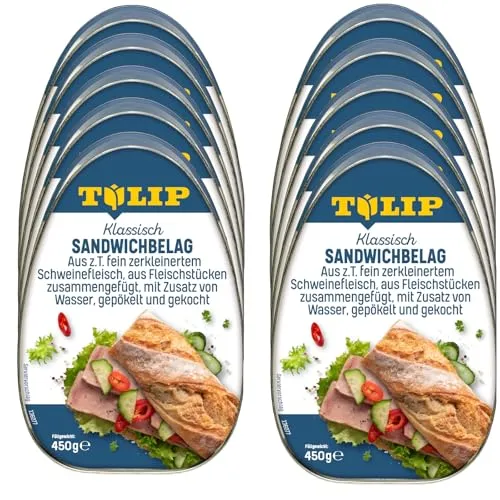 TULIP 10x 450 g Sandwichbelag aus Schweinefleisch | Frühstücksfleisch in Dosen | Zartes Fleisch in der Konserve | Saftiger Brotbelag | Ideal für Ihre Sandwich-Kreationen