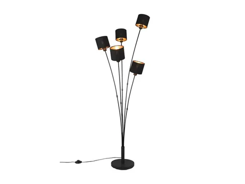 LED Standleuchte 5 flammig in Schwarz/Gold - Moderne Stehlampe mit 5 dimmbaren LED Leuchtmitteln, ideal für gemütliche Ambiente und flexible Lichtgestaltung. Perfekt für stilvolle Wohnräume!