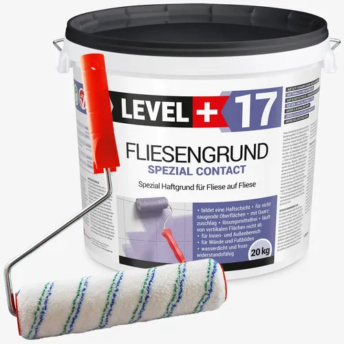 Fliesengrund Haftgrund 20Kg - Ideal für Fliese auf Fliese - Grundierung für Innen und Außen, schnelltrocknend und mit geringer Geruchsentwicklung. Deckt ca. 60m² ab und eignet sich für verschiedene Untergründe wie Fliesen und Holz.
