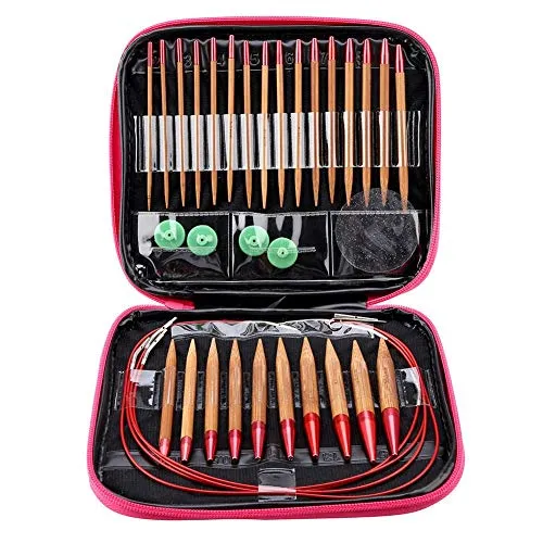 LetCart Stricknadeln Set, 13 Paar Rundstricknadeln mit Tasche und Zubehör, 13 Nadeldurchmesser 2.75mm-10mm, 4 Längen Verstellbar, Stricknadeln Bambus Set mit Aufbewahrungstasche für Handarbeit