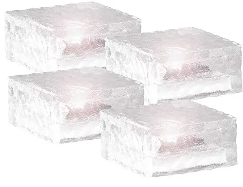 Lunartec Solarsteine: Solar-LED-Glasbaustein mit Lichtsensor 4er-Set groß (10x10cm), IP44 (LED Pflasterstein Solar, Glasstein, Pflastersteine befahrbar)