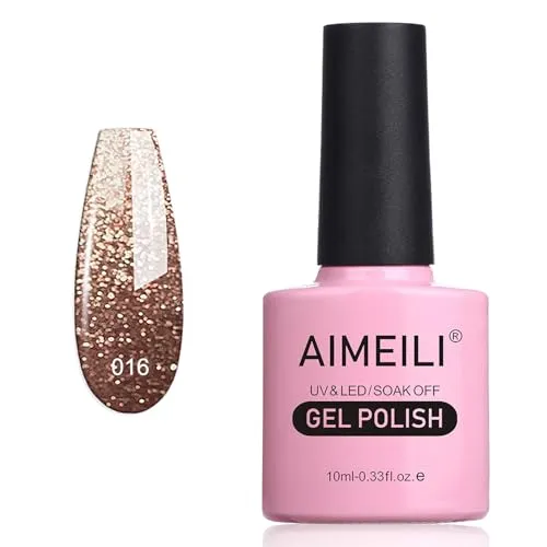 AIMEILI UV LED Gellack ablösbarer Nagellack Glitzer Gel Polish - Tinsel Toast Gold Diamond (016) 10ml