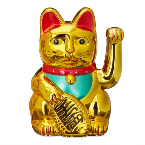 2x Maneki neko Glückskatzen Winkekatzen Feng Shui 16 cm goldfarben Kunststoff