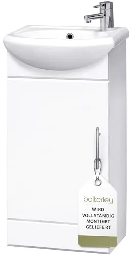 Balterley Waschbecken Mit Unterschrank Stehend, Einzeltür Mit Soft-Close-Funktion, Gebogenem Spülbecken und Griff, Waschbeckenunterschrank Schubladen, Waschbecken Gäste WC