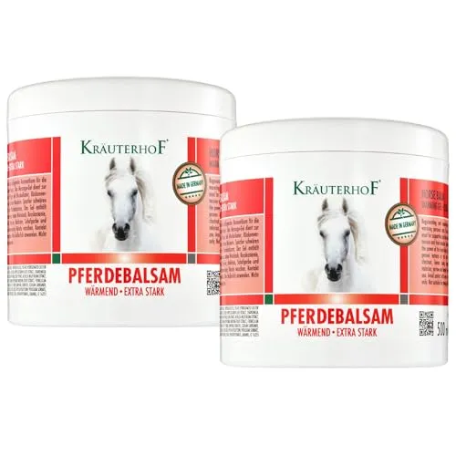 Kräuterhof Pferdebalsam Wärmend Extra Stark DUO (2x500ml) - Medikamente für Muskeln, Knochen & Gelenke – Durchblutungsfördernde Wärmesalbe mit natürlichen Inhaltsstoffen, lindert Gelenkschmerzen und Verspannungen.