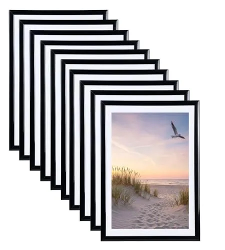 IDEAL TREND Set Bilderrahmen 21x29,7 DIN A4 – 10er Pack Schwarz - Vielseitige Bilderrahmen im DIN A4 Format für kreative Wanddekoration. Stabil und pflegeleicht, ideal für Fotos, Urkunden oder Collagen. Perfekt für jeden Raum und Anlass, einfach zu montieren.