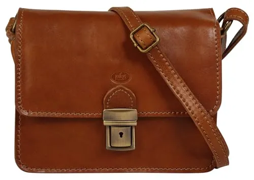 piké Umhängetasche Echt Leder Damen | Dunkelbraune Crossbody Bag aus Italien - Umhängetasche aus 100% Rindleder, Made in Italy, mit 2 Hauptfächern und sicherem Steckschloss für optimale Organisation und eleganten Stil.