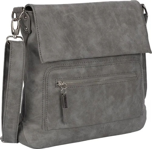 Bag Street Damentasche T0103 GRAU - Stylische Umhängetasche - Umhängetasche aus hochwertigem Wild-Kunstleder im Used-Look, mit verstellbarem Schulterriemen und mehreren Fächern für optimalen Stauraum.