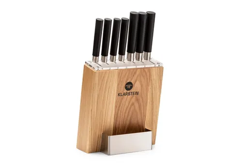 Klarstein 7-teiliges Messerblock Set - Küchenmesser-Set mit 7 scharfen Messern und stilvollem Holzblock, ideal für Profiköche und Hobbyköche, bietet präzise Schneideergebnisse und schnellen Zugriff.