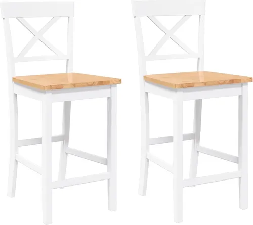 vidaXL Barhocker 2er Set Weiß aus Massivholz - Elegantes Barhocker-Set aus robustem Gummibaumholz mit ergonomischem Design für höchsten Sitzkomfort, ideal für Esszimmer und Wohnzimmer.