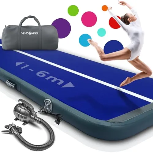 VENDOMNIA Airtrack Matte, 10/20cm hohe aufblasbare Gymnastikmatte in Länge 1/2/3/4/5/6/7/8 m, mit elektrischer Pumpe & Tasche, Tumbling Matte, Turnmatte, Trainingsmatte, Fitnessmatte, Sportmatte,Yoga