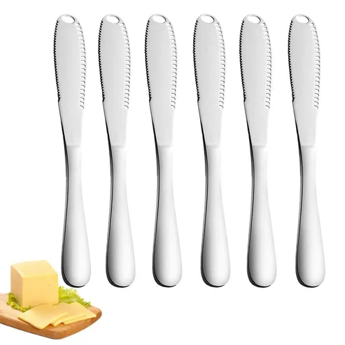 Forreen Buttermesser, 6 Stück Edelstahl, 3 in 1 Buttermesser mit Wellenschliff - Buttermesser aus hochwertigem Edelstahl, perfekt für gleichmäßige Saucenverteilung und vielseitig einsetzbar zum Schneiden von Brot, Butter und Käse. Ideal für Zuhause, Cafés und Restaurants.
