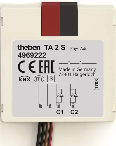 Theben 2-fach Tasterschnittstelle TA 2 S KNX - KNX Tasterschnittstelle für einfache Steuerung, mit 4-poligem Kabelanschluss und elegantem weißen Design.