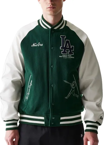 New Era Varsity College Jacke - Los Angeles Dodgers - L - Grün - Stylische College Jacke im angesagten Retrolook mit Kunstlederärmeln und Team-Patch aus Chenille. Ideal für Fans und modebewusste Träger. Oberstoff: 60% Wolle, 40% Viskose, Futter: 100% Polyester.