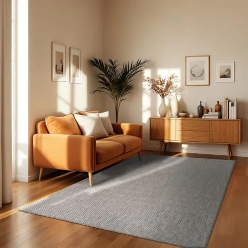 TT Home Teppich Für Outdoor Küchenteppich Balkon Terrasse Unifarbenes Design Modern, Farbe:Grau, Größe:140x200 cm