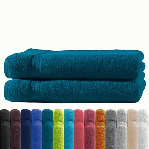 Zestri Frottier Duschhandtuch 2er-Set | Duschtuch Petrol 70x140 | 100% Baumwolle 500g/m² | Öko-Tex Standard 100 Handtuch
