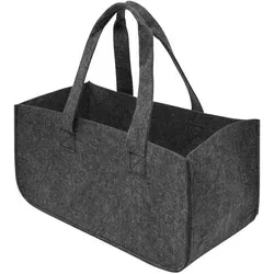 Kaminholzkorb Filz mit Tragegriffen – Grau Brennholzkorb, Größe 50x25x25cm – Ideale Holztasche für Kaminholztasche