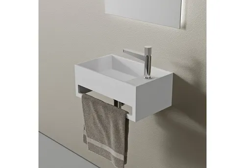 Bernstein Wand-Waschbecken PB2077 - Praktisches Hänge-Waschbecken - Waschbecken zur Wandmontage mit integriertem Handtuchhalter und Ablagefläche, ideal für platzsparende Badezimmerlösungen.