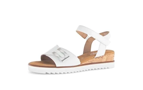 Gabor Damen Riemchensandalen, Frauen Sandalen,offene Schuhe,Strandschuhe,Sandaletten,Sommersandalen,Absatz,Weiss (Kork/silb),35.5 EU / 3 UK