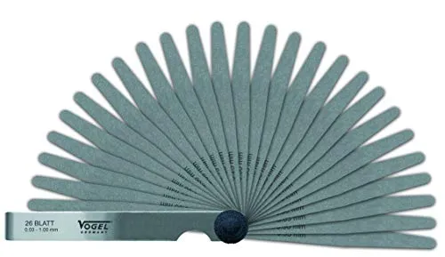 Vogel Germany Fühlerlehren-Satz (26 Blatt, Messbereich: 0.03 – 1,00 mm, aus gehärtetem Federstahl, konische Blattform, 100 mm lang) 411010