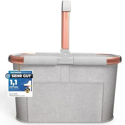 Cottara 30l Einkaufskorb groß | Stabiler Tragekorb mit Henkel und praktischem Design (Hellgrau Rose)