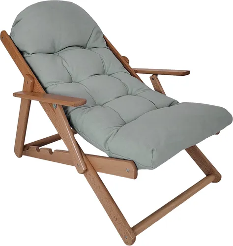 HOMCOM Sessel Klappbarer und verstellbarer Loungesessel aus Holz. Bequemer Relaxsessel mit dick gepolstertem Kissen – Abm. 71 B x 89 P x 96 H cm