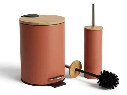 LiKeKa® Badaccessoire-Set 2-teilig – Toilettenbürste & Kosmetikeimer - Stylisches 2-teilige Badaccessoire-Set mit Toilettenbürste und Kosmetikeimer. Der Kosmetikeimer mit Absenkautomatik und der elegante Bambusdeckel sorgen für eine moderne Note in jedem Badezimmer.