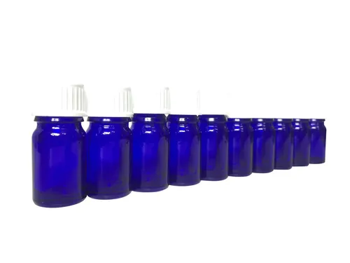 Blauglas-Flasche 5ml ✿ DIN18 ✿ mit Deckel & Tropfgarnitur ✿ kobaltblau 10 x