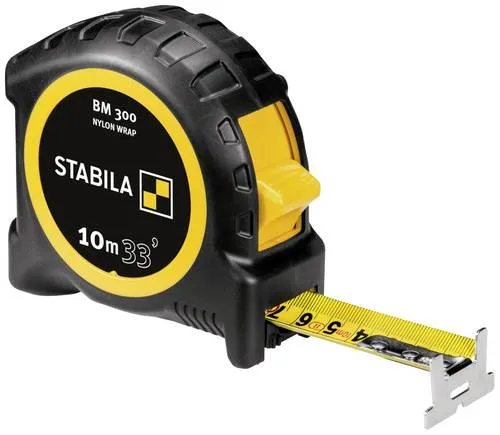 Stabila BM 300 19842 Maßband 10m ABS-PC - Messgeräte: Langlebiges 10m Maßband mit bruchsicherem Gehäuse und STABILA SPIKES-Haken für sicheren Halt. Ideal für präzise Messungen im professionellen Einsatz.