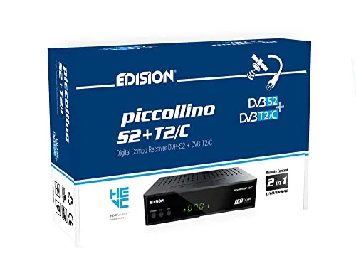 EDISION PICCOLLINO S2+T2/C Combo HD-Receiver - TV-Receiver mit H.265/HEVC, Unicable-fähig und vorinstallierter deutscher Programmliste für einfaches Fernsehen.