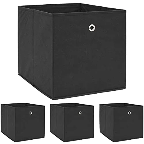 DuneDesign 4er Set Aufbewahrungsbox für Kallax Regal - Faltbox Schwarz - Aufbewahrungsboxen kompatibel mit Kallax, ideal für Spielzeug und Ordnung im Kinderzimmer. Faltbar und stabil, perfekt für jeden Raum!