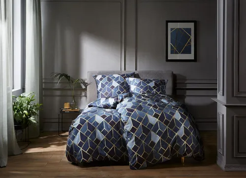 BETTWAESCHE-MIT-STIL Mako Satin Bettwäsche Raute, Dunkelblau - Bettwäsche-Set aus 100% Baumwolle, 2-teilig, mit elegantem Rautenmuster und praktischem Reißverschluss. Ideal für stilvolle Schlafzimmer.
