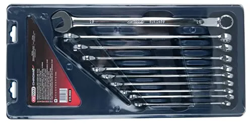 KS Tools 519.0660 CHROMEplus Ringmaulschlüssel-Satz XL, 10-tlg. - Werkzeug-Set mit FlankTraction-Profil für besseren Grip, ideal für präzise Arbeiten in engen Bereichen.