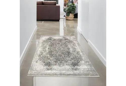 Carpetia Teppich Abstrakt orientalischer Seidenoptikteppich grau-orange, rechteckig, Höhe: 7 mm