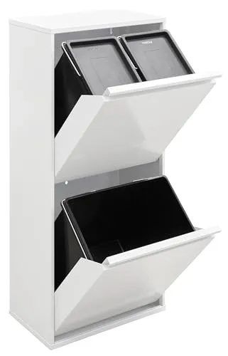 ARREGUI Basic CR401-B Mülltrennsystem aus Stahl | 3 Fächer Mülleimer für die Küche | 3 Fach Abfalleimer | 11+11+23 L (45 L) | Herausnehmbare Inneneimer | Recycling Schrank für Mülltrennung | weiß