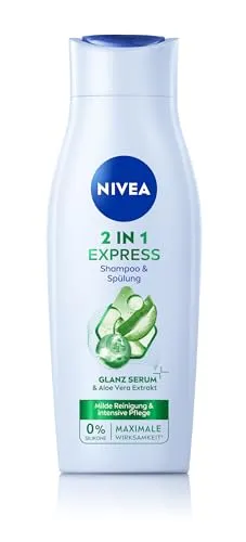 Produktbild NIVEA 2in1 Express Shampoo & Spülung (400 ml), intensive Haarpflege mit Aloe Vera und Glanz Serum, Haarshampoo & Spülung für schnelle, unkomplizierte Pflege