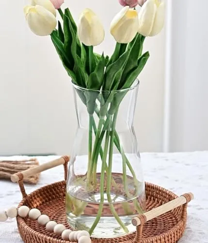 Transparente Glas Vase 20CM Vasen Deko Für Moderne Heimdekoration - BlumenVase Für Pampasgras, Deko vasen Für Deko Aesthetic Vasen Glas für Hochzeit -Weiß Blumenvase für tulpen-Esstisch, Wohnen