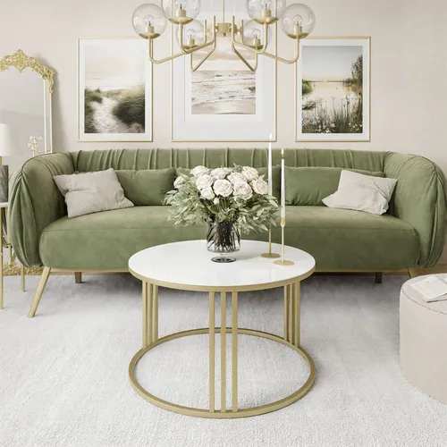 Lookway Couchtisch Lori, Gold & Weiß, Rund, 70x47 cm – Eleganz für Ihr Wohnzimmer