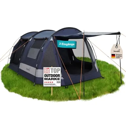 Skandika Tunnelzelt Kambo 4 Sleeper Protect – Geräumiges Campingzelt für 4 Personen - Das Kambo 4 Sleeper Protect ist ideal für Familien und Freunde. Mit eingenähtem Zeltboden, der Feuchtigkeit und Insekten fernhält, sowie schattenspendenden Türen, bietet es Komfort und Schutz beim Camping oder Festivalbesuch.