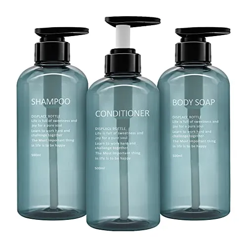 3er Pack 500ml Shampooflasche Pumpspender, Leere Plastik Seifenspender Flasche mit Pumpe für Bad, Küche oder Hotel, Nachfüllbarer Flüssigkeitsspender für Lotion, Duschgel und Spülung
