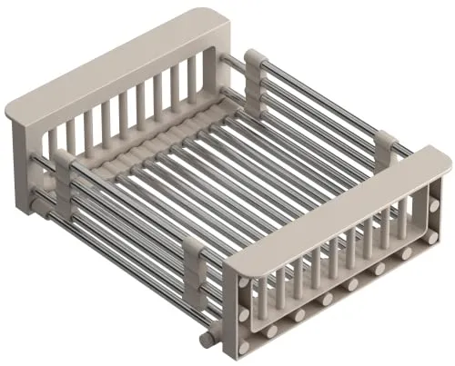 QUADRON Abtropfkorb, Abtropfgestell für Spüle | Größe 30 x 22,5 x 10 cm Beige | Teleskop-Abtropfgestell aus Edelstahl | zum Spülen von Küchenspülen oder Arbeitsplatten, Obst- und Gemüseabfluss