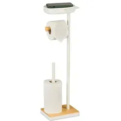 Relaxdays Toilettenpapierhalter mit Fach Weiß,Hellbraun
