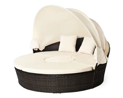 Sonneninsel Sitzgruppe Polyrattan 5-teilig mit Sonnendach - Loungemöbel & Sitzgruppen: Stilvolle Gartenmöbel aus Polyrattan, ideal für bis zu 4 Personen, inklusive bequemer Kissen und Sonnendach für optimalen Komfort im Freien.