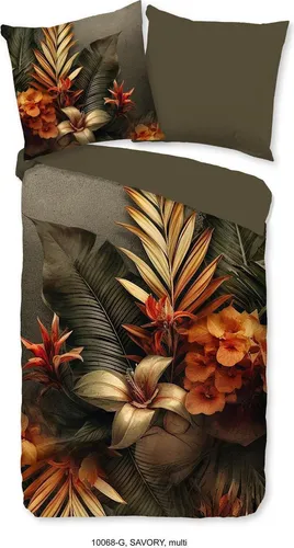 good morning Wendebettwäsche Savory, 2-teilig, Baumwolle, Wende-Design mit Blumen und Blättern - Bettwäsche-Set aus 100% Baumwolle, 2-teilig mit Wendefunktion in olivgrün. Ideal für vielfältige Schlafzimmergestaltungen und leicht zu pflegen bei 30°C.