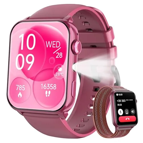 IOWODO Smartwatch Damen 2026 | Bluetooth-Anrufe | 100+ Sportmodi | Herzfrequenz & Schlafüberwachung | 350 mAh (6+ Tage) | 2 Armbänder (Silicone/Nylon) | Fitnessuhr für Android & iOS