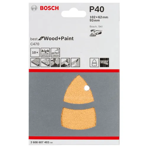 Bosch Schleifblatt-Set C470 Best for Wood and Paint 102x62, 93 mm, 40, 10er-Pack